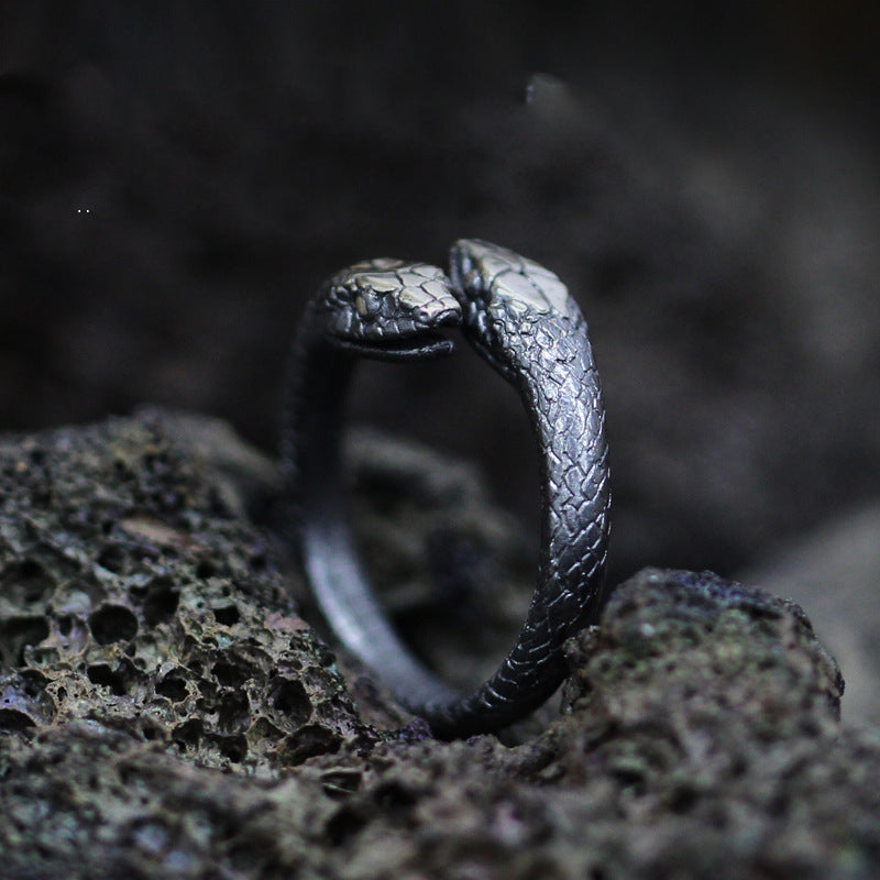 Goth Double Snake Stainless Steel Ring