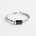 Minimalist Rectangle Black Stone Sterling Silver Ring