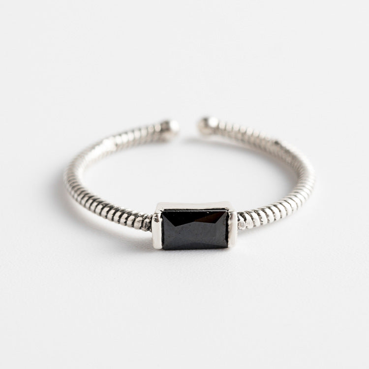 Minimalist Rectangle Black Stone Sterling Silver Ring