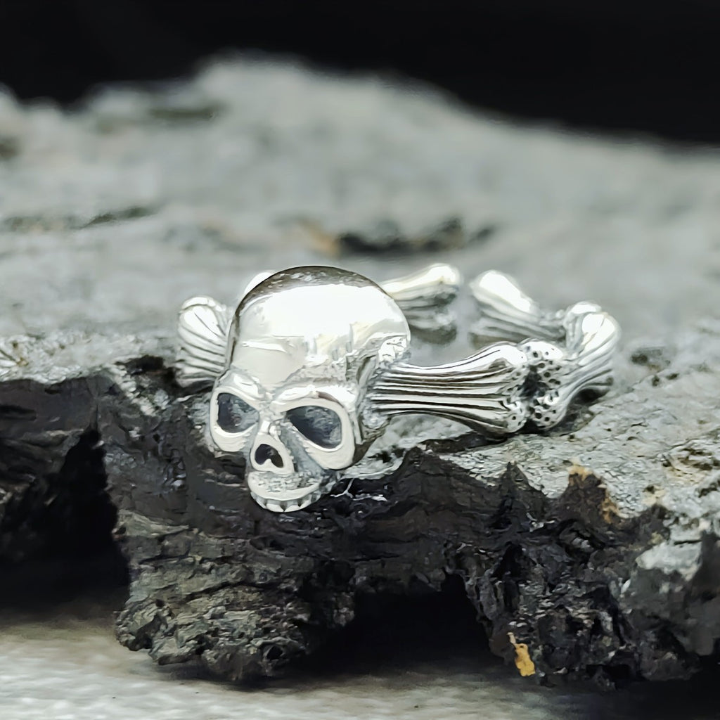 Silver Skull and Crossbones Open Ring