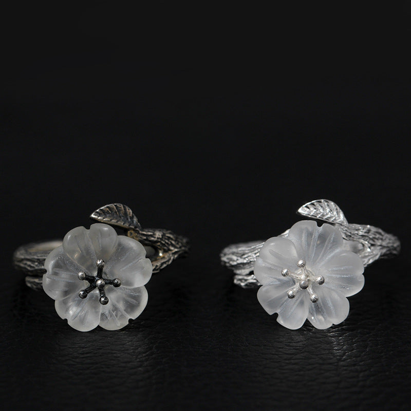 S925 Frosted Crystal Flower Ring