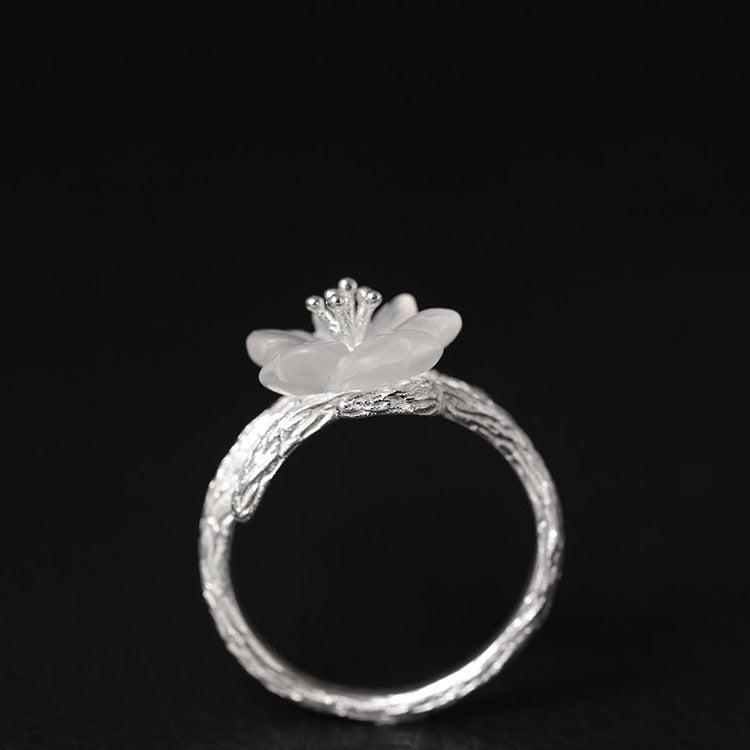 S925 Frosted Crystal Flower Ring