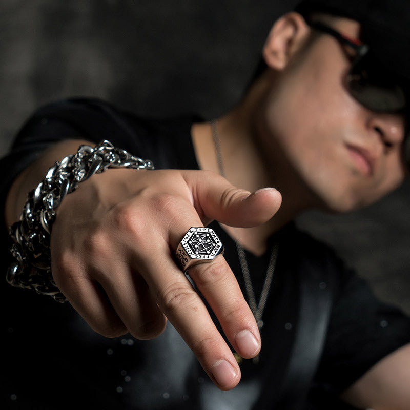 Nordic Viking Ancient Symbol Steel Ring