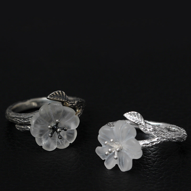 S925 Frosted Crystal Flower Ring