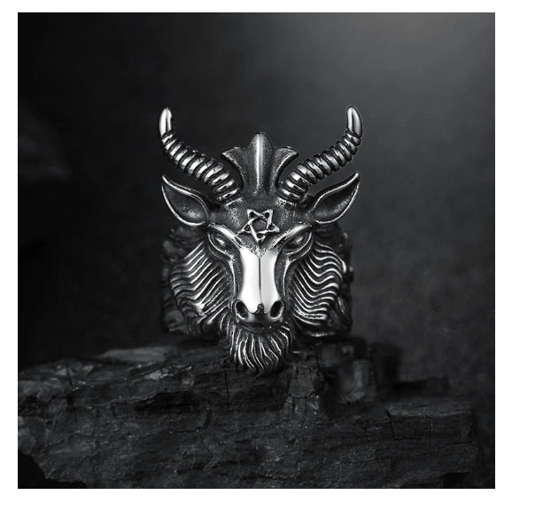 Gothic Baphomet Rams Head Ring