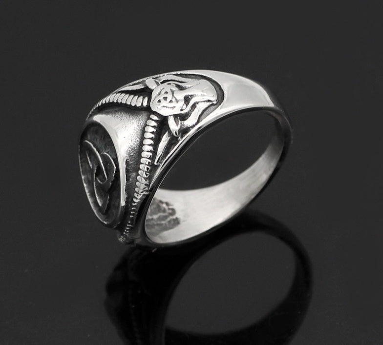 Dark Triquetra Celtic Signet Ring