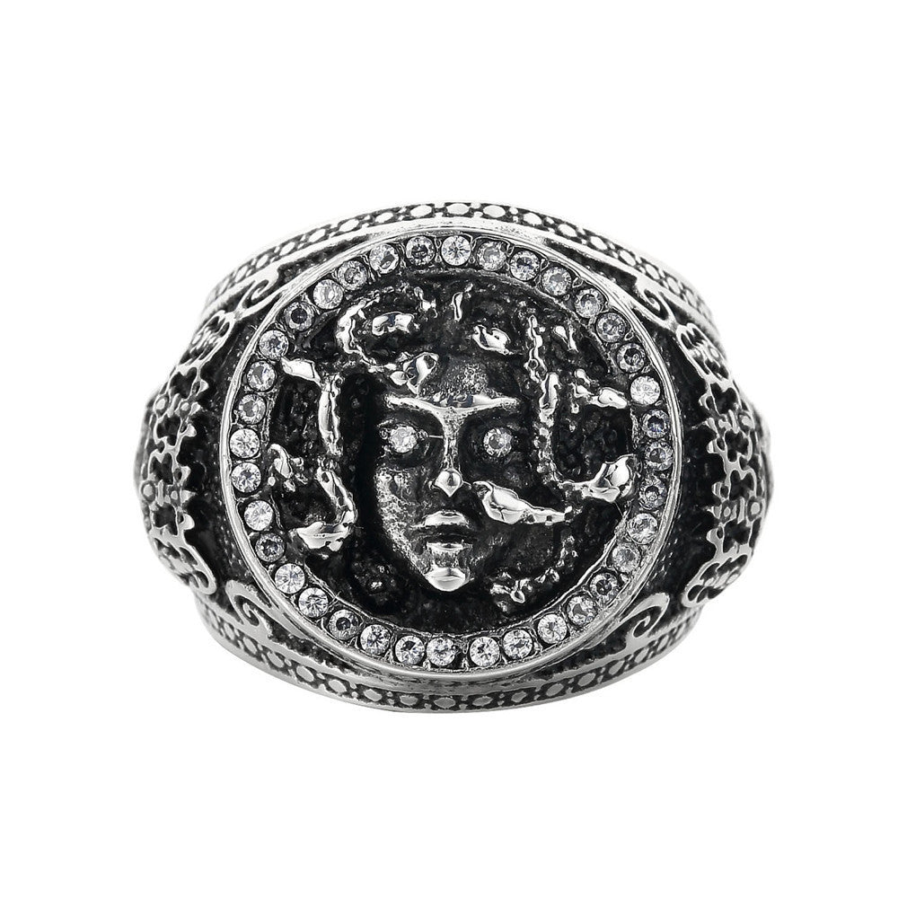 Antiqued Medusa Head titanium steel ring