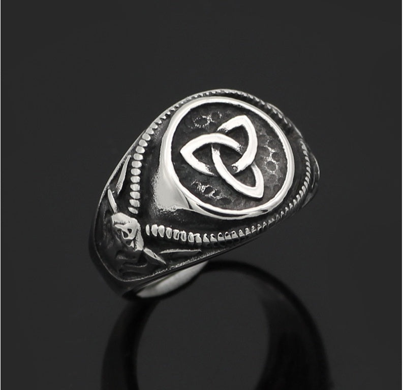 Dark Triquetra Celtic Signet Ring