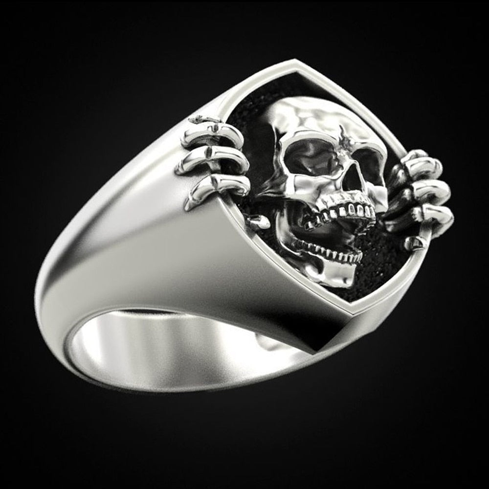 Silver 3D Signet Skull Men's Ring