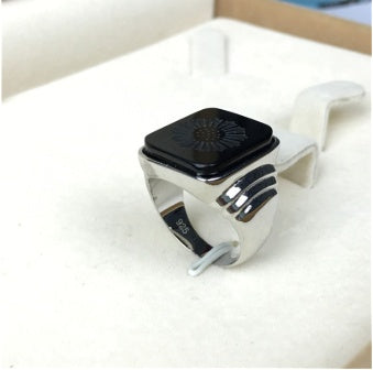 Large Sterling Silver Ring With Black Onyx Stone