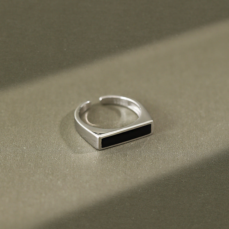 Silver Black Epoxy Geometric Ring