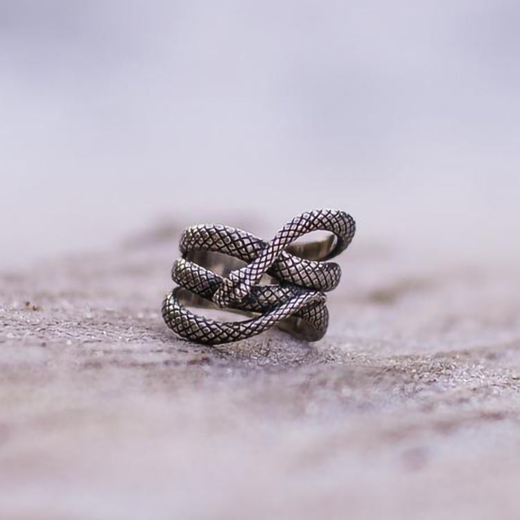 Gothic Coiling Snake Dark Silver Ring
