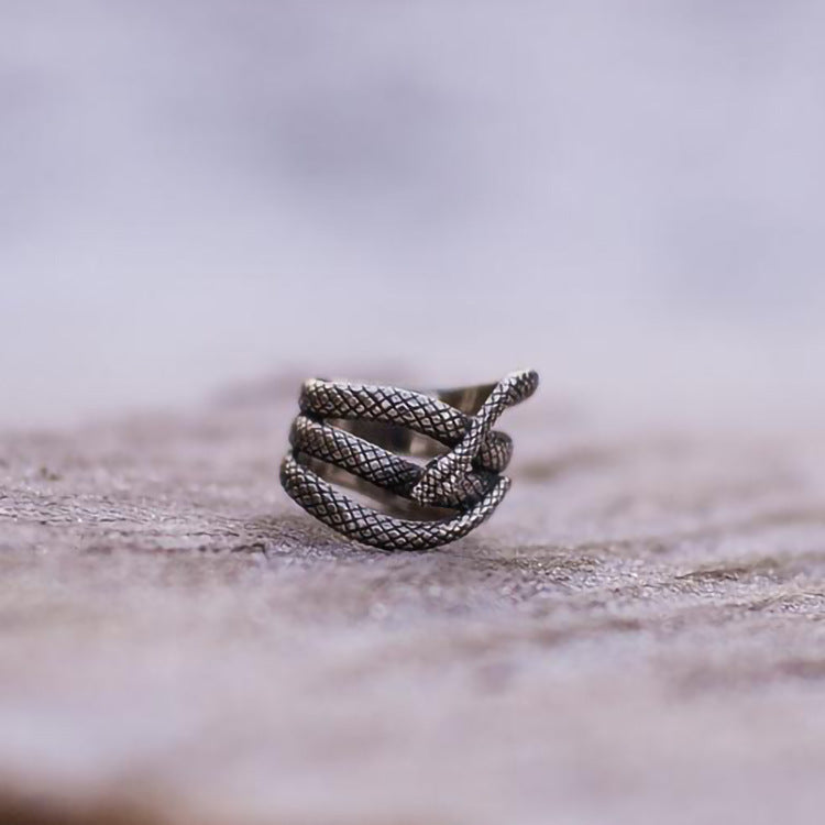 Gothic Coiling Snake Dark Silver Ring
