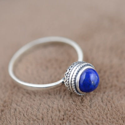 S925 Dainty Silver Lapis Lazuli Ring