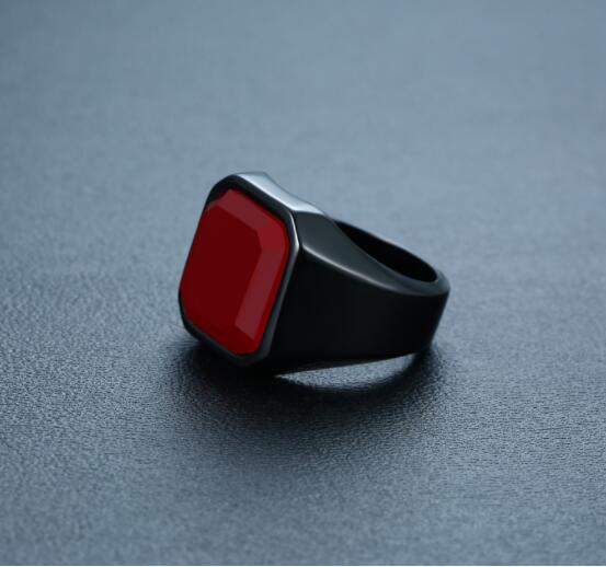 Men's Trendy stainless steel black agate ring