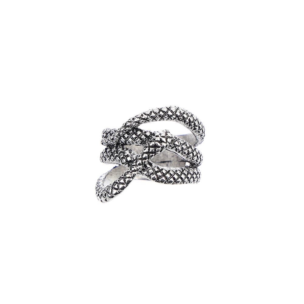 Gothic Coiling Snake Dark Silver Ring
