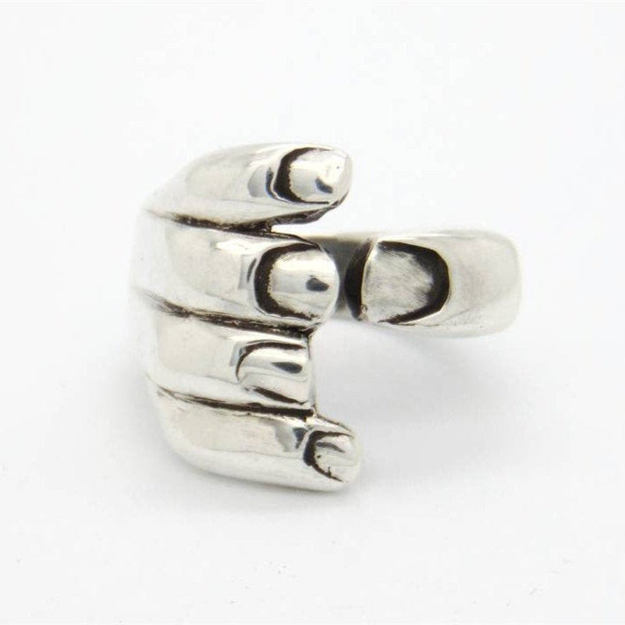 Hold On Silver Gripping Hand Ring
