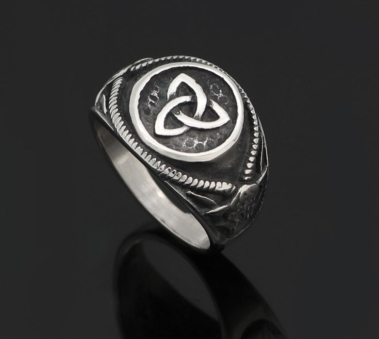 Dark Triquetra Celtic Signet Ring