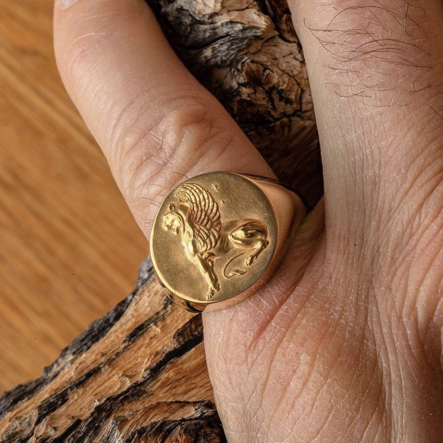 Gold Griffin Signet Ring