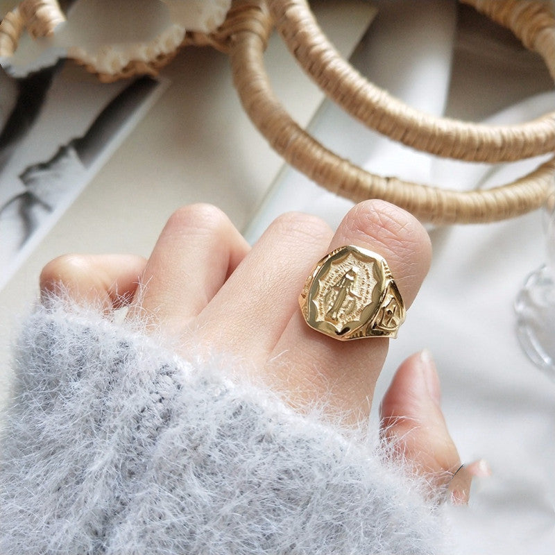 Sterling Silver Mother Mary Retro Ring