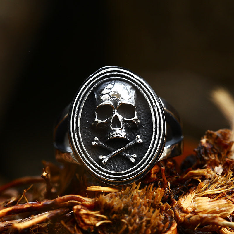 Cross Bones Stainless Steel Skull Ring