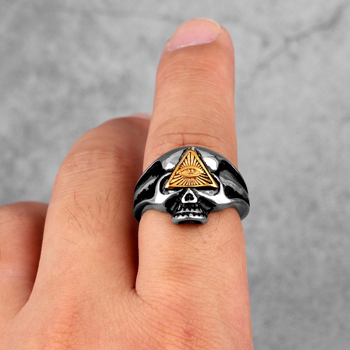 Masonic Skull Triangle Titanium Steel Ring