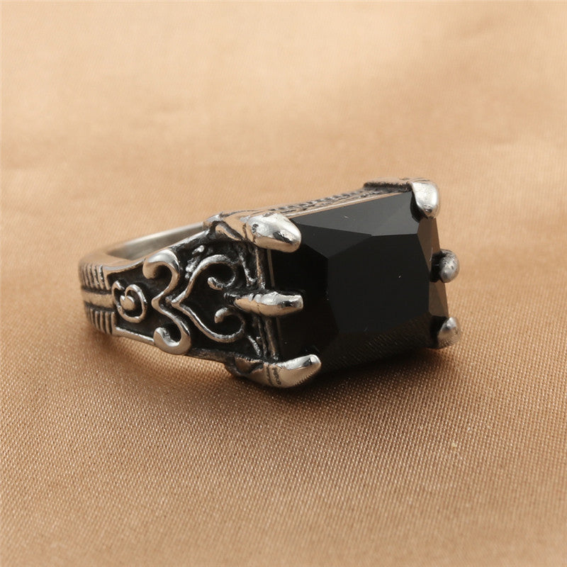 Titanium Steel Square Black Stone Ring