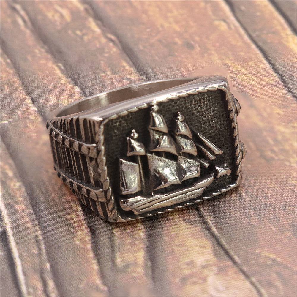 Men's Steel Viking Ship Ring