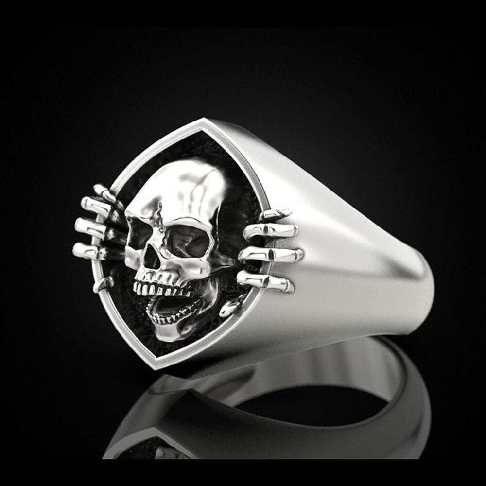 Silver 3D Signet Skull Men's Ring