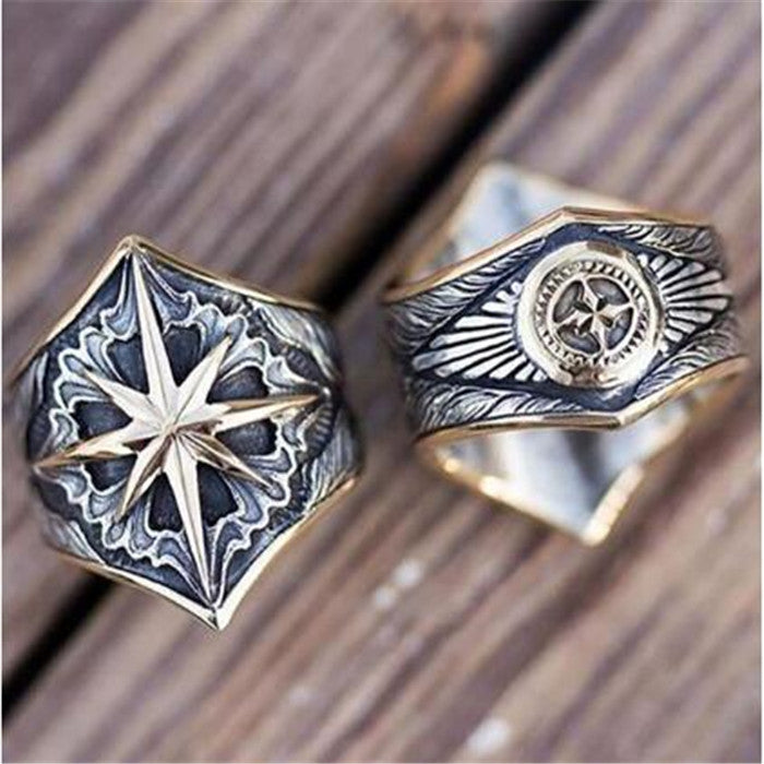 Men's 8 Pointed Star Two-Toned Ring