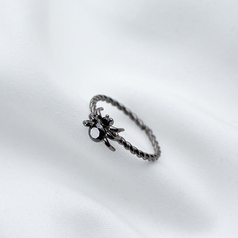 S925 Black Spider Ring