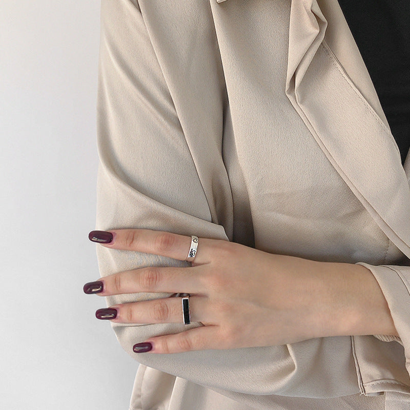 Silver Black Epoxy Geometric Ring