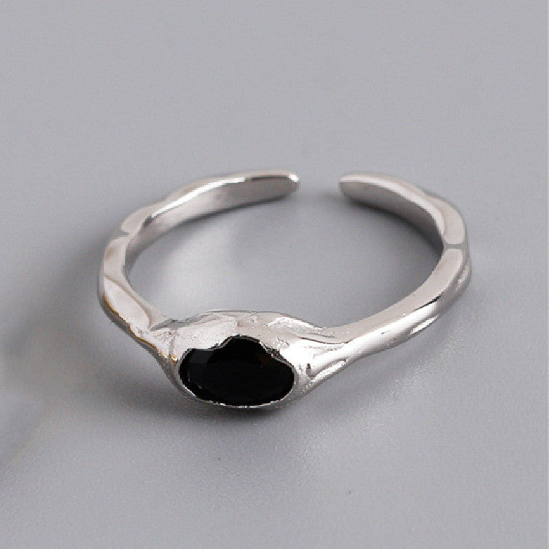 Simple Artisan Silver Ring With Black Stone