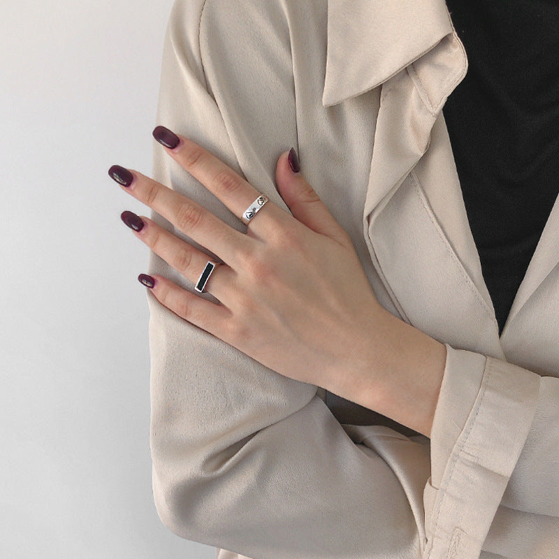 Silver Black Epoxy Geometric Ring