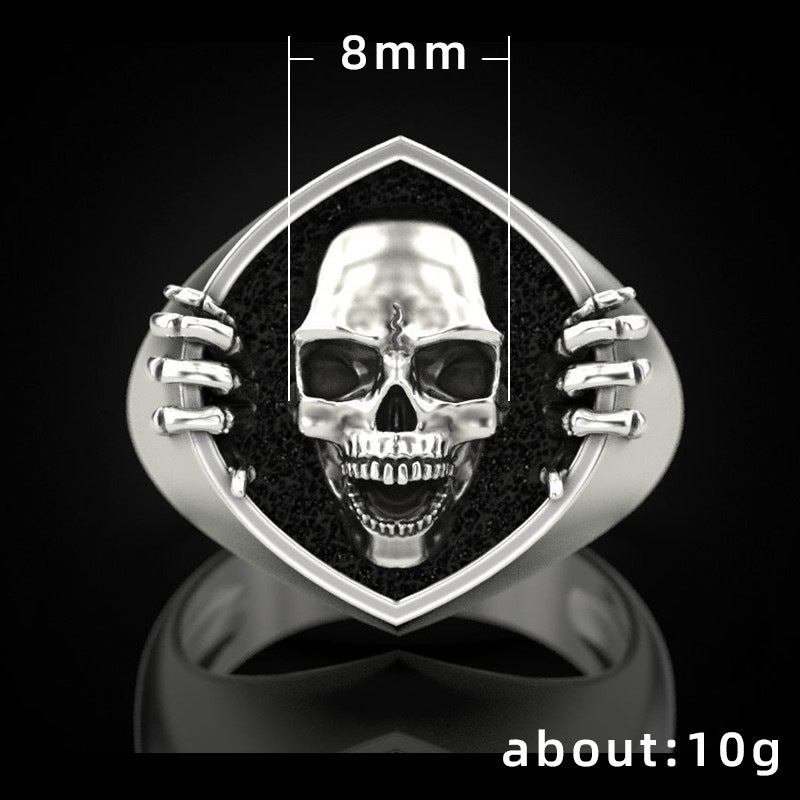 Silver 3D Signet Skull Men's Ring