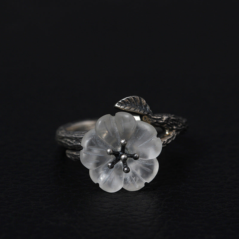S925 Frosted Crystal Flower Ring