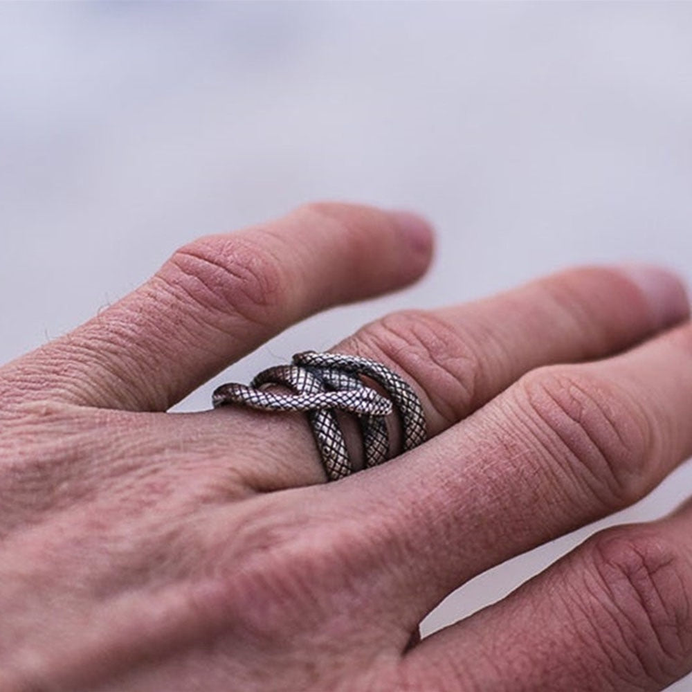 Gothic Coiling Snake Dark Silver Ring