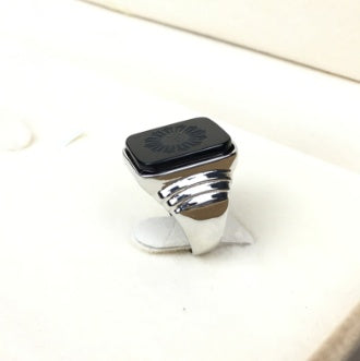 Large Sterling Silver Ring With Black Onyx Stone