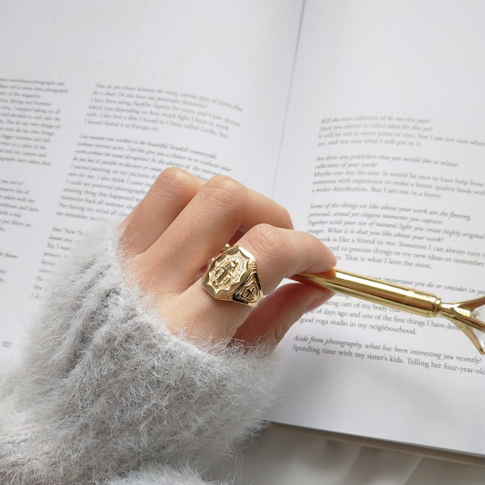 Sterling Silver Mother Mary Retro Ring