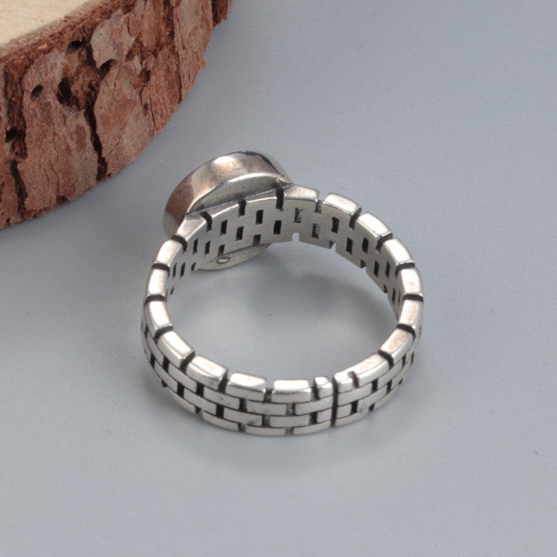 Sterling Silver Clock Design Black Onyx Ring