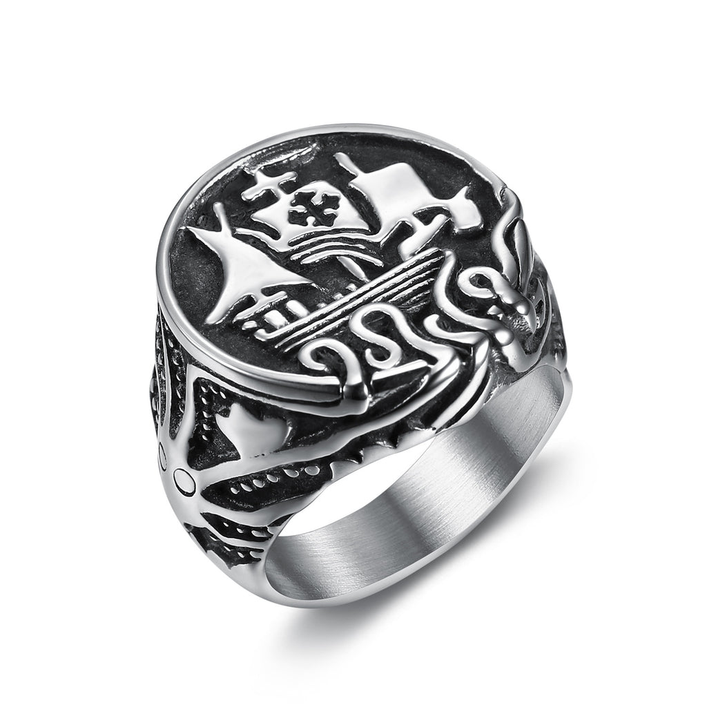 Men's Steel Viking Ship Ring