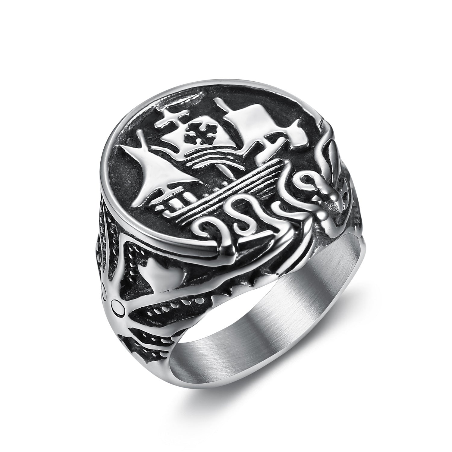Men's Steel Viking Ship Ring