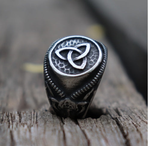 Dark Triquetra Celtic Signet Ring