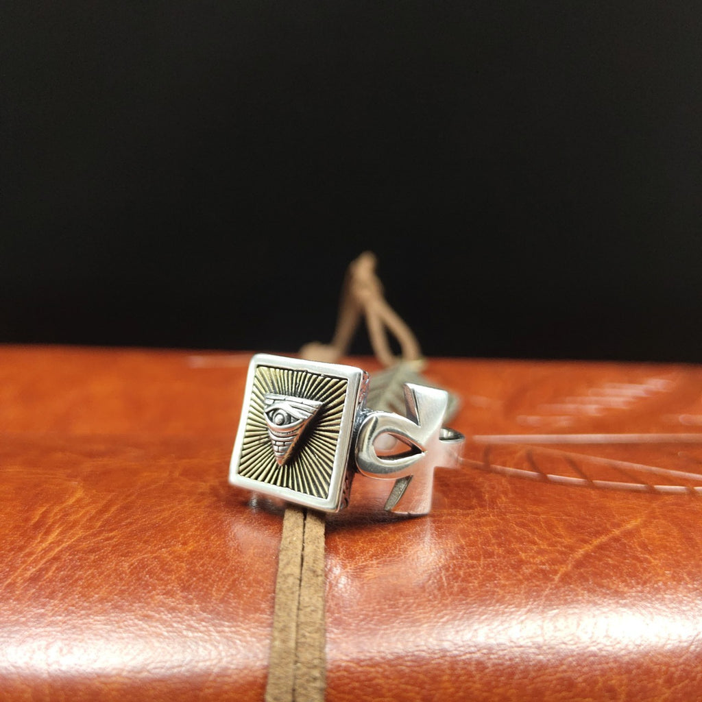 Sterling Silver Eye and Ankh Statement Ring