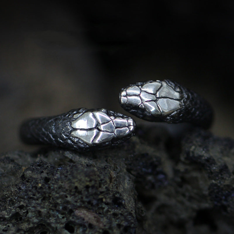 Goth Double Snake Stainless Steel Ring