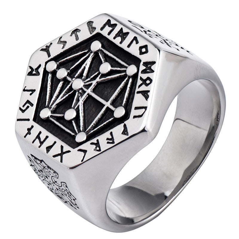 Nordic Viking Ancient Symbol Steel Ring