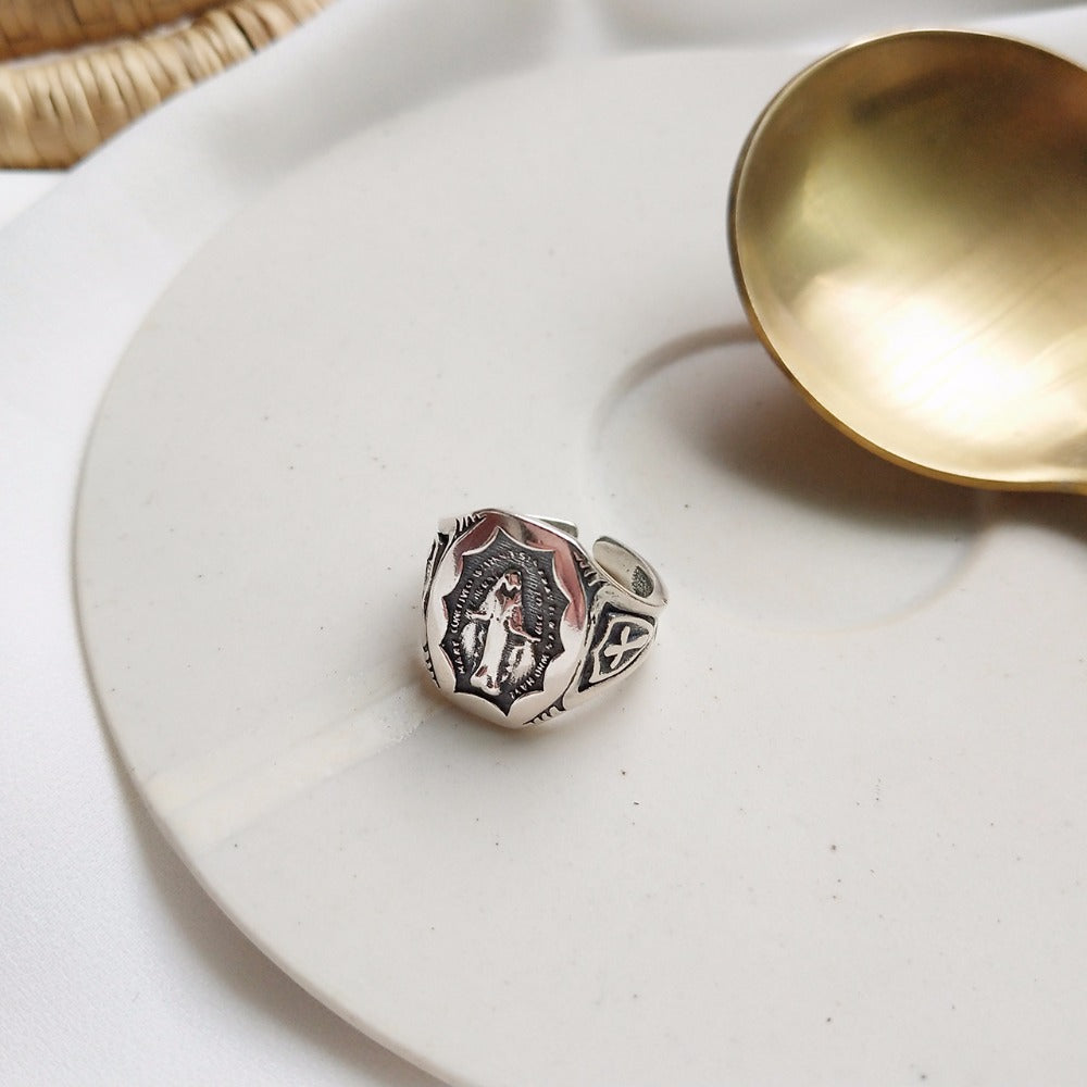 Sterling Silver Mother Mary Retro Ring