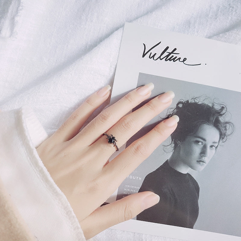 S925 Black Spider Ring