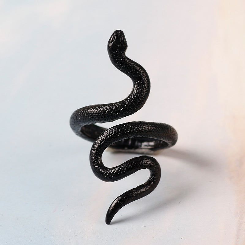 Dark Black Metal Long Snake Ring