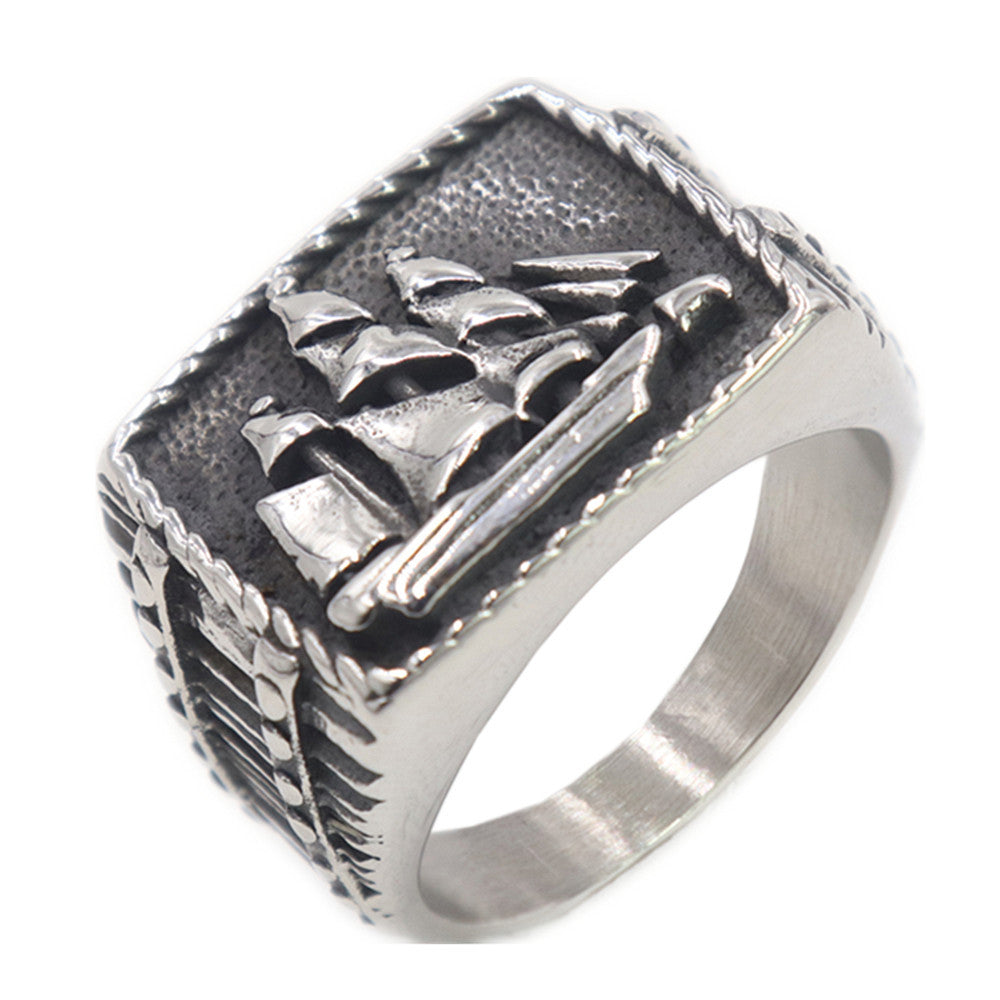 Men's Steel Viking Ship Ring